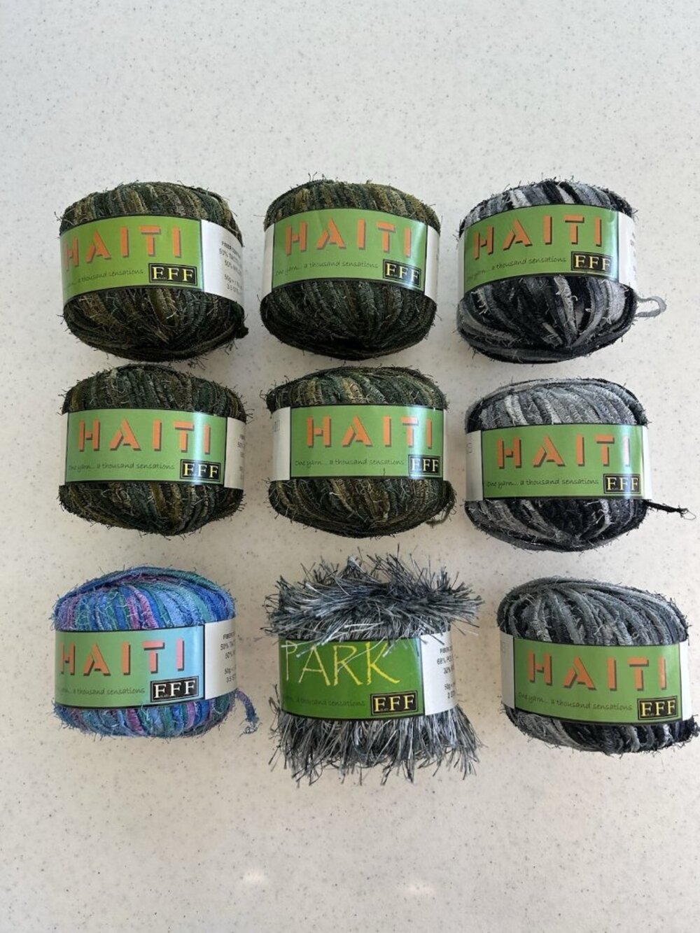 9 Skeins FFF Haiti Park Novelty Ribbon Eyelash Yarn Mixed Colors Made Italy